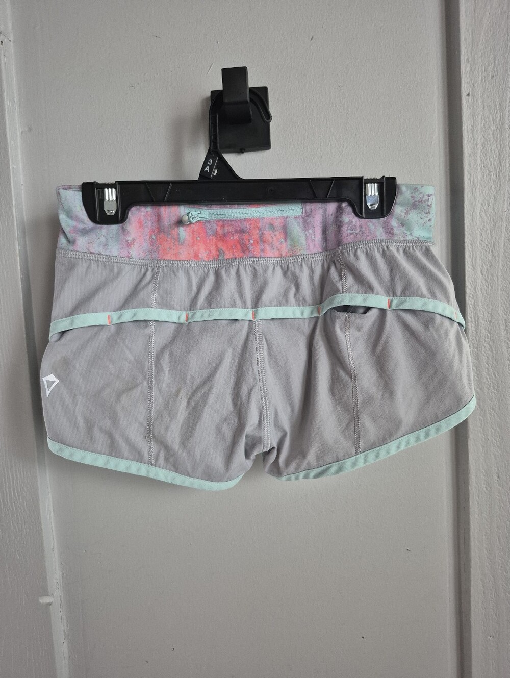 Ivivva Girls' Light Gray Shorts with Mint Trim and Pink Tie-Dye Waistband